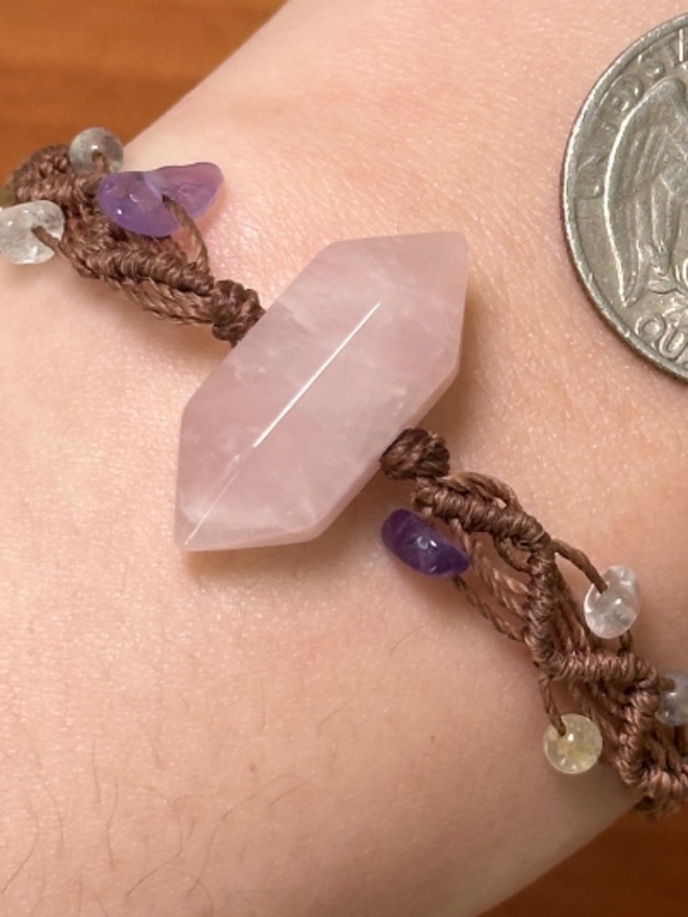 Handmade rose quartz macramé bracelet